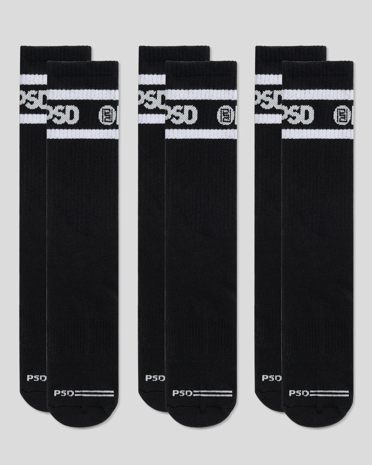 3 Pack - Logo Stripe Crew - Black - Crew Sock
