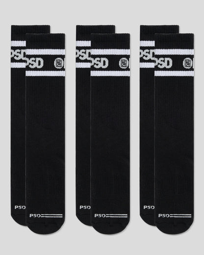 3 Pack - Logo Stripe Crew - Black - Crew Sock