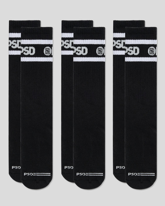 3 Pack - Logo Stripe Crew - Black - Crew Sock
