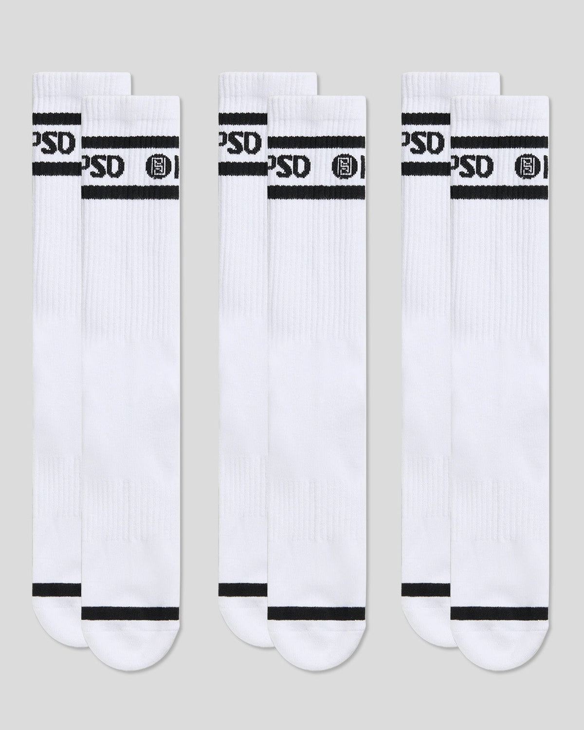 3 Pack - Logo Stripe Crew - White - Crew Sock