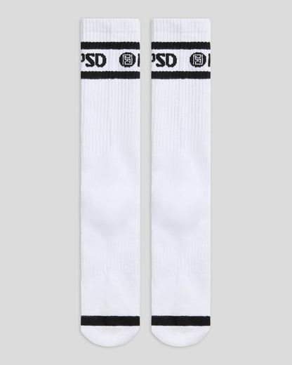 3 Pack - Logo Stripe Crew - White - Crew Sock