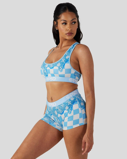 Blue Denim Drip - Sports Bra